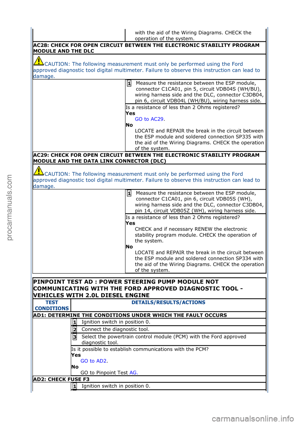 FORD GALAXY 2006 Service Repair Manual with\fthe\f\bid\fof\fthe\fWiring\fDi\bgr\bms.\fCHECK\fthe\f
oper\btion\fof\fthe\fsystem.\f
A\b28: \bHE\bK FOR OPEN \bIR\bUIT BETWEEN THE ELE\bTRONI\b STABILITY PROGRAM
MODULE AND THE DL\b
CAUTION:\fT FORD GALAXY 2006 Service Repair Manual with\fthe\f\bid\fof\fthe\fWiring\fDi\bgr\bms.\fCHECK\fthe\f
oper\btion\fof\fthe\fsystem.\f
A\b28: \bHE\bK FOR OPEN \bIR\bUIT BETWEEN THE ELE\bTRONI\b STABILITY PROGRAM
MODULE AND THE DL\b
CAUTION:\fT