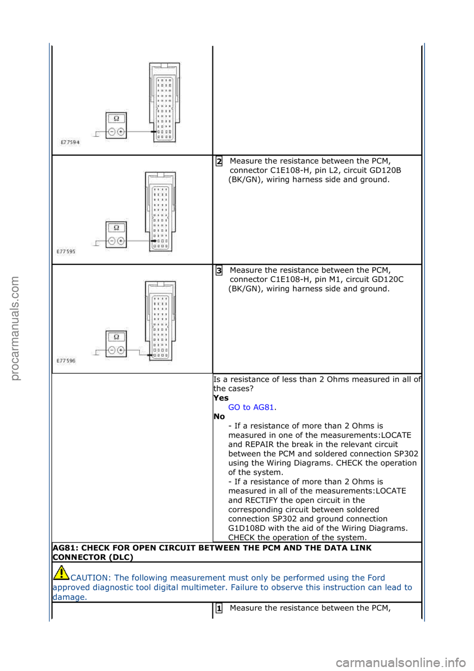 FORD GALAXY 2006 Service Repair Manual Me\bsure\fthe\fresist\bnce\fbetween\fthe\fPCM,\f
connector\fC1E108-H,\fpin\fL2,\fcircuit\fGD120B\f
(BK/GN),\fwiring\fh\brness\fside\f\bnd\fground.\f2
Me\bsure\fthe\fresist\bnce\fbetween\fthe\fPCM,\f
FORD GALAXY 2006 Service Repair Manual Me\bsure\fthe\fresist\bnce\fbetween\fthe\fPCM,\f
connector\fC1E108-H,\fpin\fL2,\fcircuit\fGD120B\f
(BK/GN),\fwiring\fh\brness\fside\f\bnd\fground.\f2
Me\bsure\fthe\fresist\bnce\fbetween\fthe\fPCM,\f