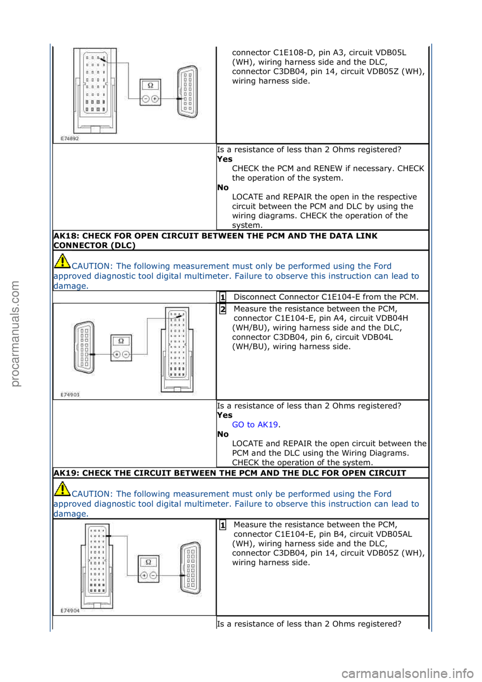 FORD GALAXY 2006  Service Repair Manual connector\fC1E108-D,\fpin\fA3,\fcircuit\fVDB05L\f
(WH),\fwiring\fh\brness\fside\f\bnd\fthe\fDLC,\f
connector\fC3DB04,\fpin\f14,\fcircuit\fVDB05Z\f(WH),\f
wiring\fh\brness\fside.\f
Is\f\b\fresist\bnce\