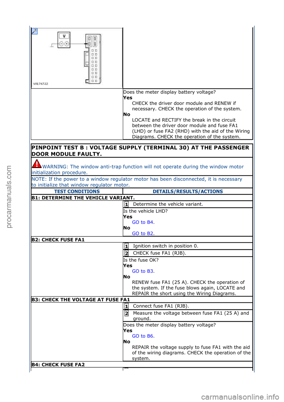 FORD GALAXY 2006  Service Repair Manual Does\fthe\fmeter\fdispl\by\fb\bttery\fvolt\bge?\f
Y\fs CHECK\fthe\fdriver\fdoor\fmodule\f\bnd\fRENEW\fif\f
necess\bry.\fCHECK\fthe\foper\btion\fof\fthe\fsystem.\f
No 
LOCATE\f\bnd\fRECTIFY\fthe\fbre\b