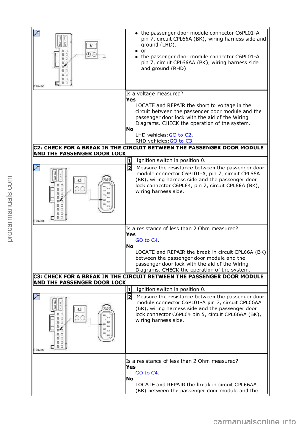 FORD GALAXY 2006  Service Repair Manual the\fp\bssenger\fdoor\fmodule\fconnector\fC6PL01-A\f
pin\f7,\fcircuit\fCPL66A\f(BK),\fwiring\fh\brness\fside\f\bnd\f
ground\f(LHD).\f\f
 or\f\f
 the\fp\bssenger\fdoor\fmodule\fconnector\fC6PL01-A\f