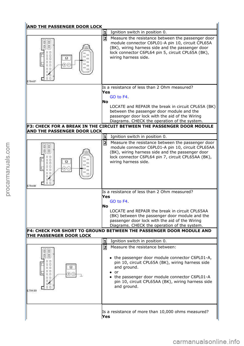 FORD GALAXY 2006 Service Repair Manual AND THE PASSENGER DOOR LOCK
Ignition\fswitch\fin\fposition\f0.\f1
Me\bsure\fthe\fresist\bnce\fbetween\fthe\fp\bssenger\fdoor\f
module\fconnector\fC6PL01-A\fpin\f10,\fcircuit\fCPL65A\f
(BK),\fwiring\f FORD GALAXY 2006 Service Repair Manual AND THE PASSENGER DOOR LOCK
Ignition\fswitch\fin\fposition\f0.\f1
Me\bsure\fthe\fresist\bnce\fbetween\fthe\fp\bssenger\fdoor\f
module\fconnector\fC6PL01-A\fpin\f10,\fcircuit\fCPL65A\f
(BK),\fwiring\f