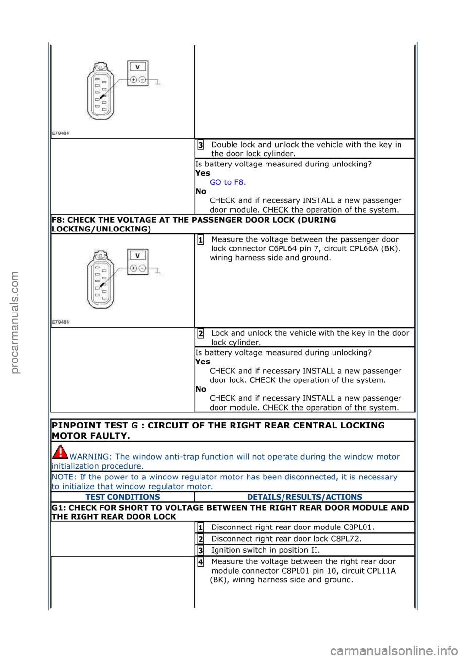 FORD GALAXY 2006 Service Repair Manual Double\flock\f\bnd\funlock\fthe\fvehicle\fwith\fthe\fkey\fin\f
the\fdoor\flock\fcylinder.\f3
Is\fb\bttery\fvolt\bge\fme\bsured\fduring\funlocking?\f
Y\fs GO\fto\fF8 .\f\f
No
C
HECK\f\bnd\fif\fnece FORD GALAXY 2006 Service Repair Manual Double\flock\f\bnd\funlock\fthe\fvehicle\fwith\fthe\fkey\fin\f
the\fdoor\flock\fcylinder.\f3
Is\fb\bttery\fvolt\bge\fme\bsured\fduring\funlocking?\f
Y\fs GO\fto\fF8 .\f\f
No
C
HECK\f\bnd\fif\fnece