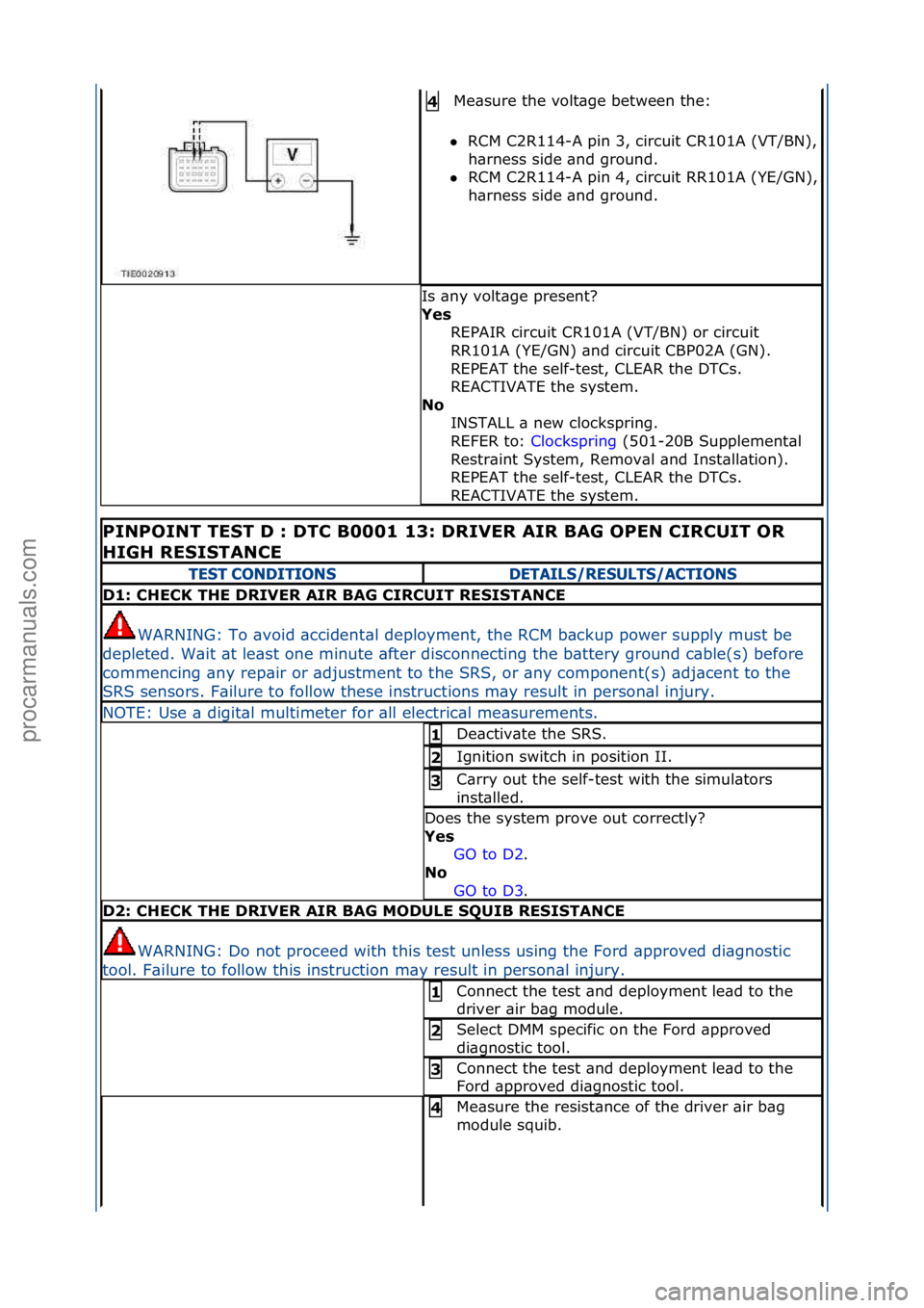 FORD GALAXY 2006  Service Repair Manual Me\bsure\fthe\fvolt\bge\fbetween\fthe:\f
 RCM\fC2R114-
A\fpin\f3,\fcircuit\fCR101A\f(VT/BN),\f
h\brness\fside\f\bnd\fground.\f\f
 RCM\fC2R114-
A\fpin\f4,\fcircuit\fRR101A\f(YE/GN),\f
h\brness\fside\