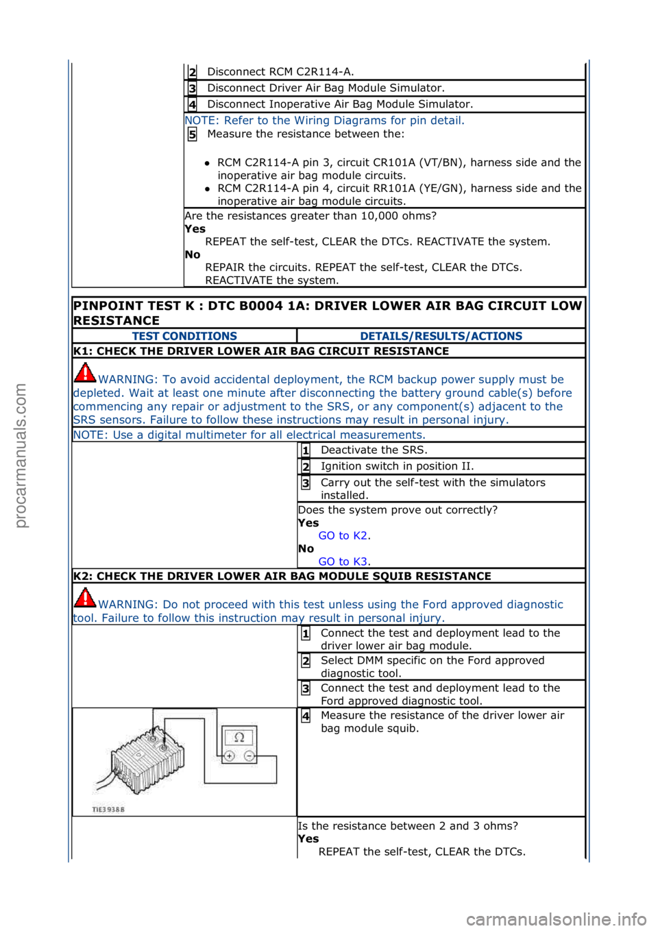 FORD GALAXY 2006  Service Repair Manual Disconnect\fRCM\fC2R114-A.\f2 
Disconnect\fDriver\fAir\fB\bg\fModule\fSimul\btor.\f3 
Disconnect\fInoper\btive\fAir\fB\bg\fModule\fSimul\btor.\f4 
NOTE:\fRefer\fto\fthe\fWiring\fDi\bgr\bms\ffor\fpin\f