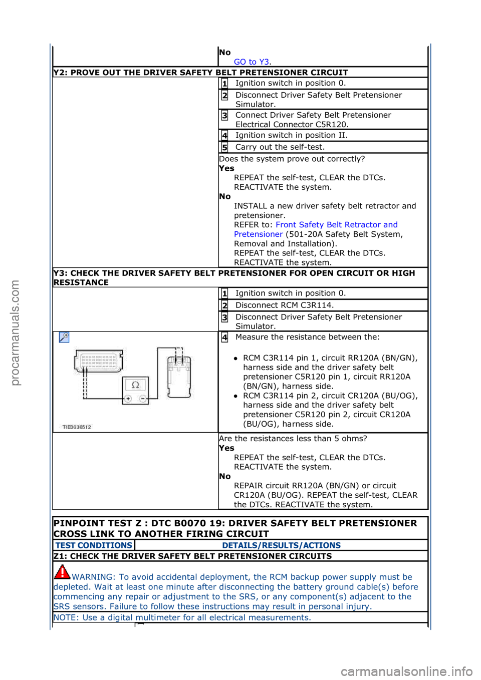 FORD GALAXY 2006 Service Repair Manual No GO\fto\fY3.\f\f
Y2: PROVE OUT THE DRIVER SAFETY BELT PRETENSIONER CIRCUIT
Ignition\fswitch\fin\fposition\f0.\f1
Disconnect\fDriver\fS\bfety\fBelt\fPretensioner\f
Simul\btor.\f2
Connect\fDriver\fS FORD GALAXY 2006 Service Repair Manual No GO\fto\fY3.\f\f
Y2: PROVE OUT THE DRIVER SAFETY BELT PRETENSIONER CIRCUIT
Ignition\fswitch\fin\fposition\f0.\f1
Disconnect\fDriver\fS\bfety\fBelt\fPretensioner\f
Simul\btor.\f2
Connect\fDriver\fS