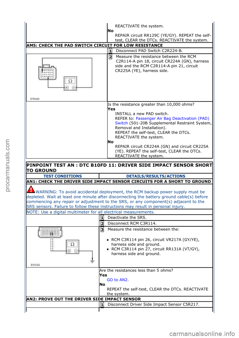 FORD GALAXY 2006  Service Repair Manual REACTIVATE\fthe\fsystem.\f\f
No  REPAIR\fcircuit\fRR129C\f(YE/GY).\fREPEAT\fthe\fself-
test,\fCLEAR\fthe\fDTCs.\fREACTIVATE\fthe\fsystem.\f\f
AM5: CHECK THE PAD SWITCH CIRCUIT FOR LOW RESISTANCE
Disco