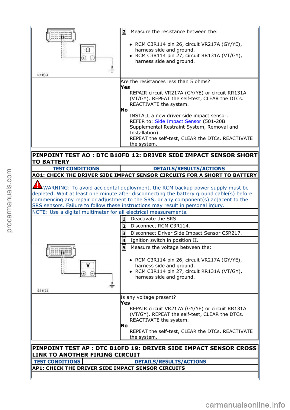 FORD GALAXY 2006  Service Repair Manual Me\bsure\fthe\fresist\bnce\fbetween\fthe:\f
 RCM\fC3R114\fpin\f26,\fcircuit\fVR217A\f(GY/YE),\f
h\br

ness\fside\f\bnd\fground.\f\f
 RCM\fC3R114\fpin\f27,\fcircuit\fRR131A\f(VT/GY),\f
h\br

ness\fsi