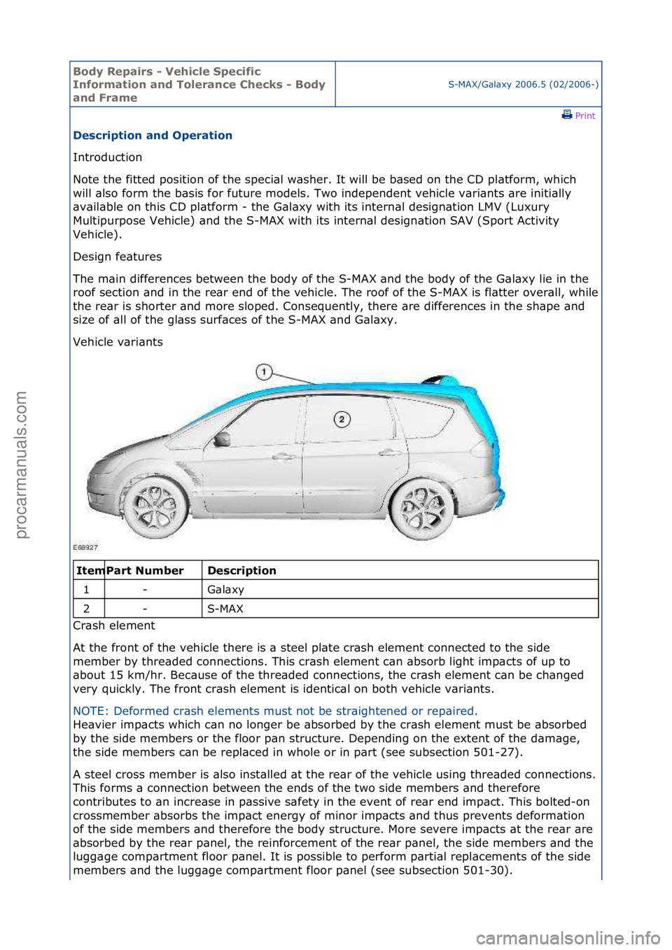 FORD GALAXY 2006  Service Repair Manual Body Re\bair\f - Vehicle S\becific 
Information and Tolerance Check\f - Body 
and Frame
S-MAX/G\bl\bxy\f2006.5\f(02/2006-)\fPrint \f
De\fcri\btion and O\beration 
Introduction\f
No

te\fthe\ffitted\fp