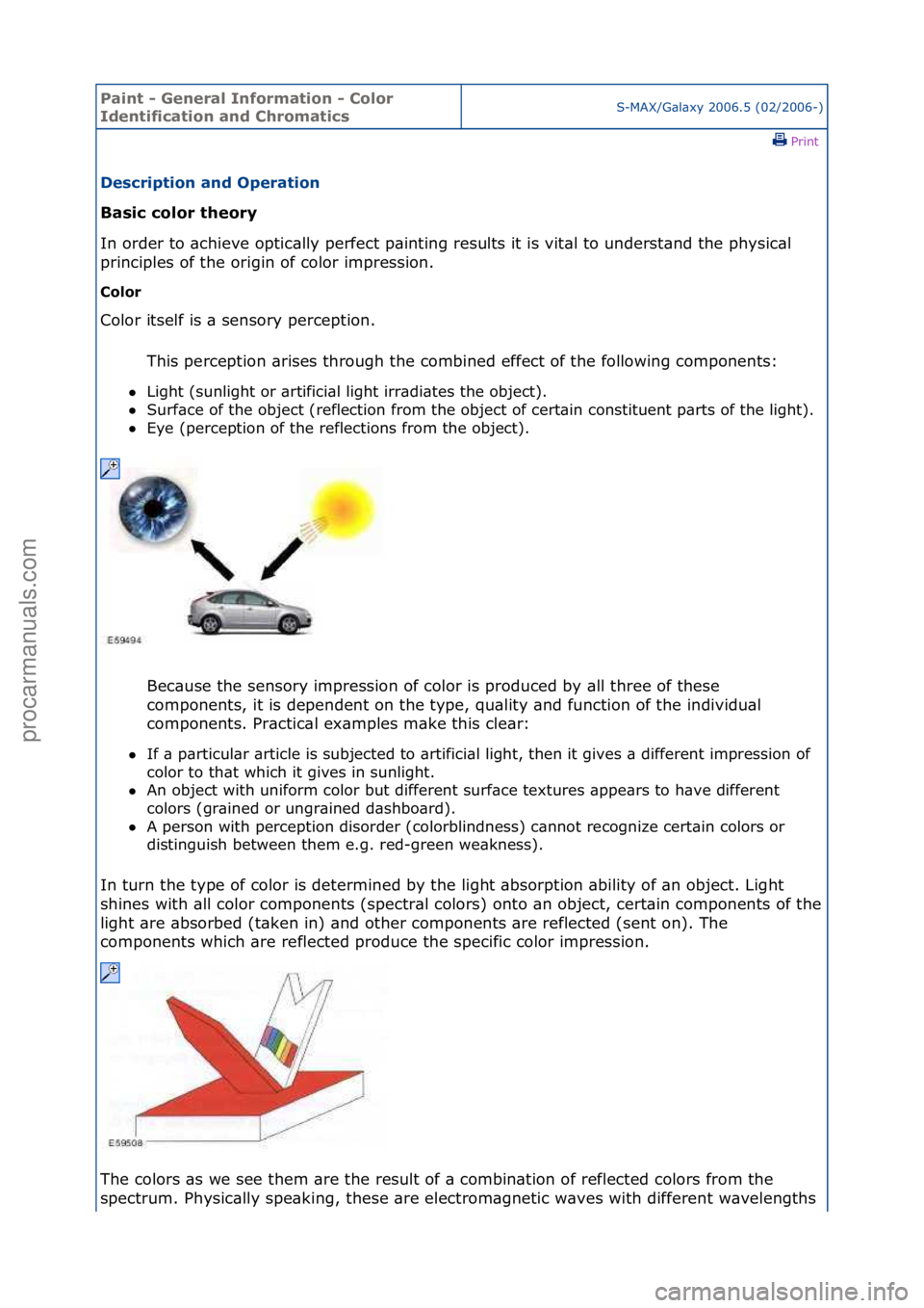FORD GALAXY 2006  Service Repair Manual Paint - \beneral \fnformation - Color 
\fdentification and ChromaticsS-MAX/G\bl\bxy\f2006.5\f(02/2006-)\fPrint \f
Description and Operation 
Basic color theory 
In

\forder\fto\f\bchieve\foptic\blly\f