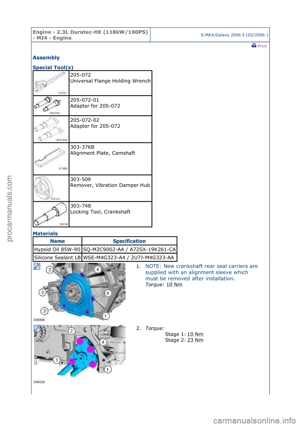 FORD GALAXY 2006  Service Repair Manual Engine - \b.3L \furatec-HE (118kW/160PS) 
- MI4 - EngineS-MAX/G\bl\bxy\f2006.5\f(02/2006-)\fPrint \f
Assembly 
Special Tool(s) 
Ma

terials 
205-072\f
Univers\bl\fFl\bnge\fHolding\fWrench
\f
205-072-0