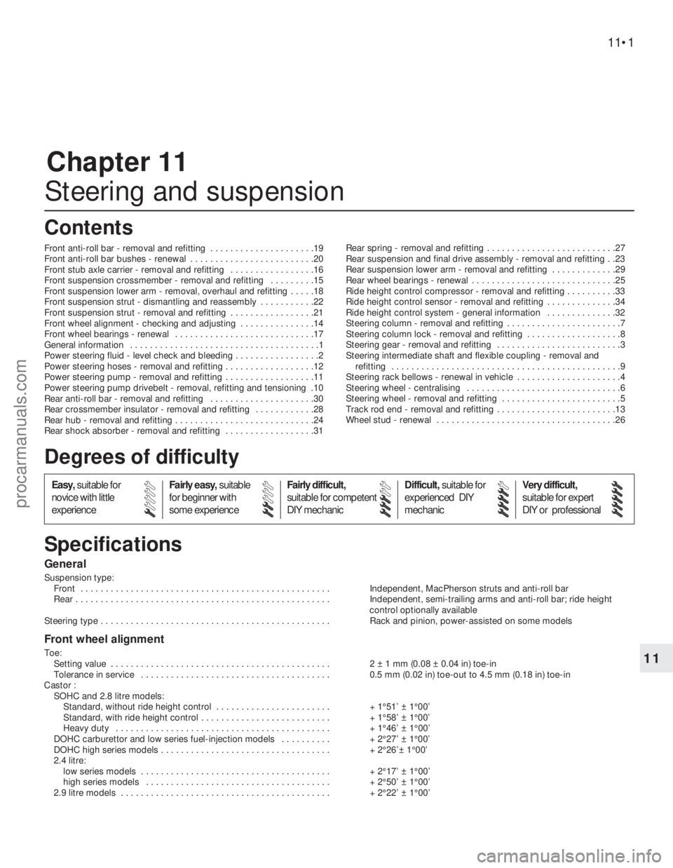 FORD GRANADA 1985  Service Repair Manual Chapter 11
Steering and suspension
Front anti-roll bar - removal and refitting  . . . . . . . . . . . . . . . . . . . . .19
Front anti-roll bar bushes - renewal  . . . . . . . . . . . . . . . . . . . 
