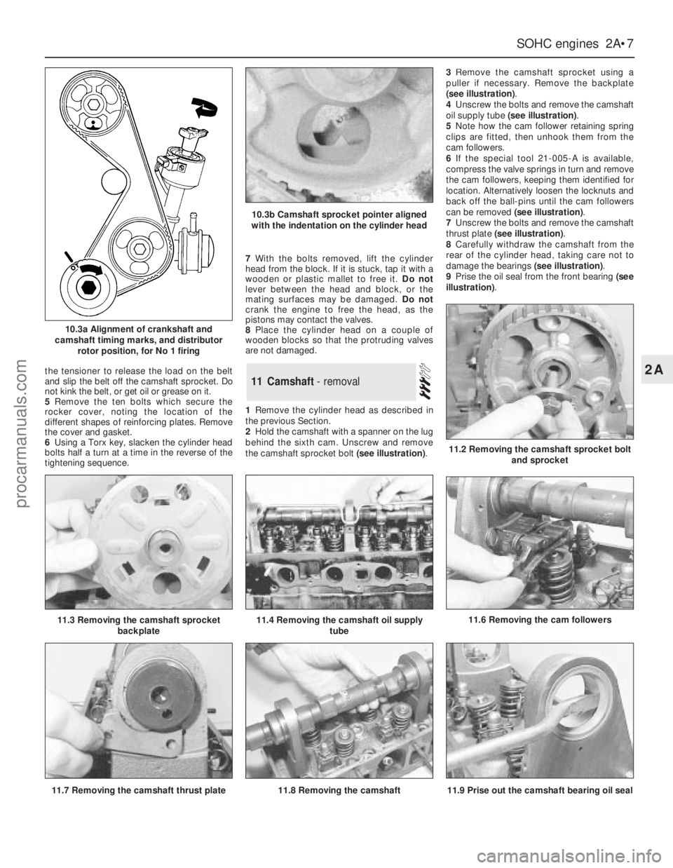 FORD GRANADA 1985  Service Owners Manual the tensioner to release the load on the belt
and slip the belt off the camshaft sprocket. Do
not kink the belt, or get oil or grease on it.
5Remove the ten bolts which secure the
rocker cover, noting