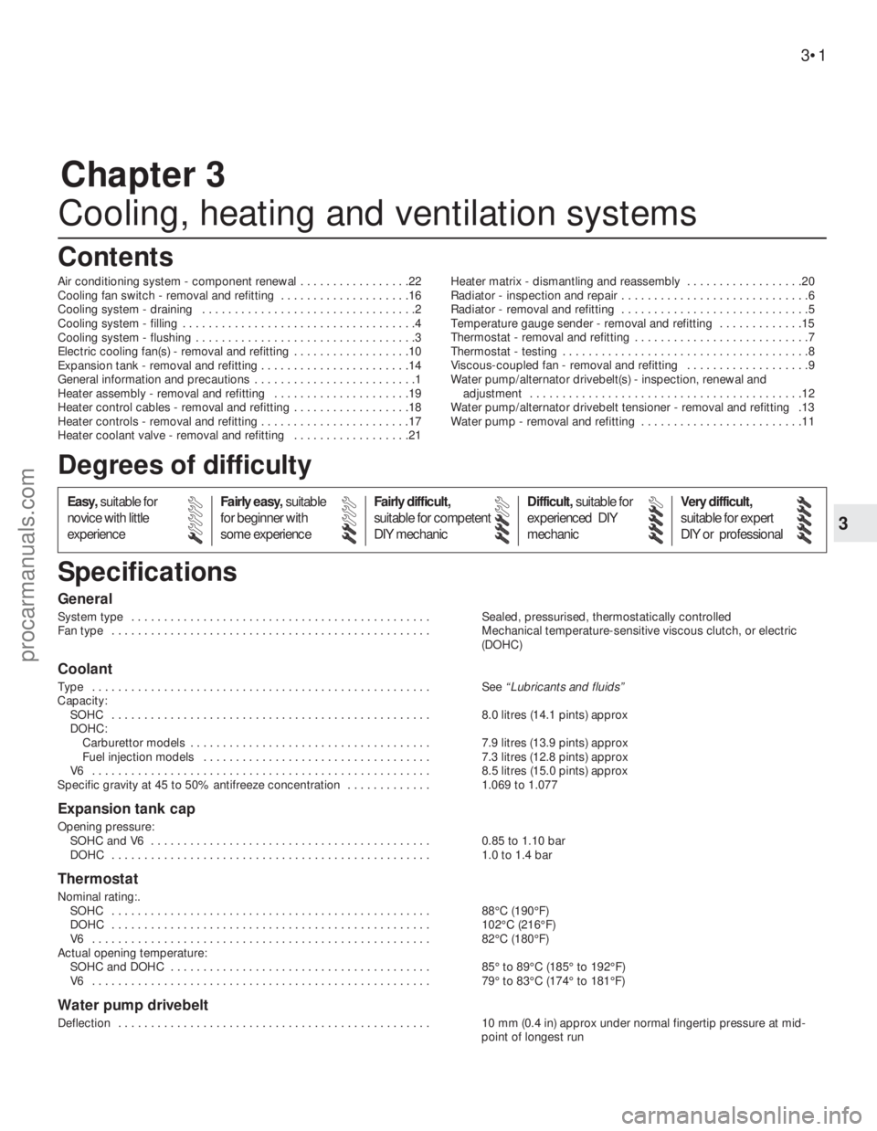 FORD GRANADA 1985  Service Manual Online Chapter 3
Cooling, heating and ventilation systems
Air conditioning system - component renewal  . . . . . . . . . . . . . . . . .22
Cooling fan switch - removal and refitting  . . . . . . . . . . . . 