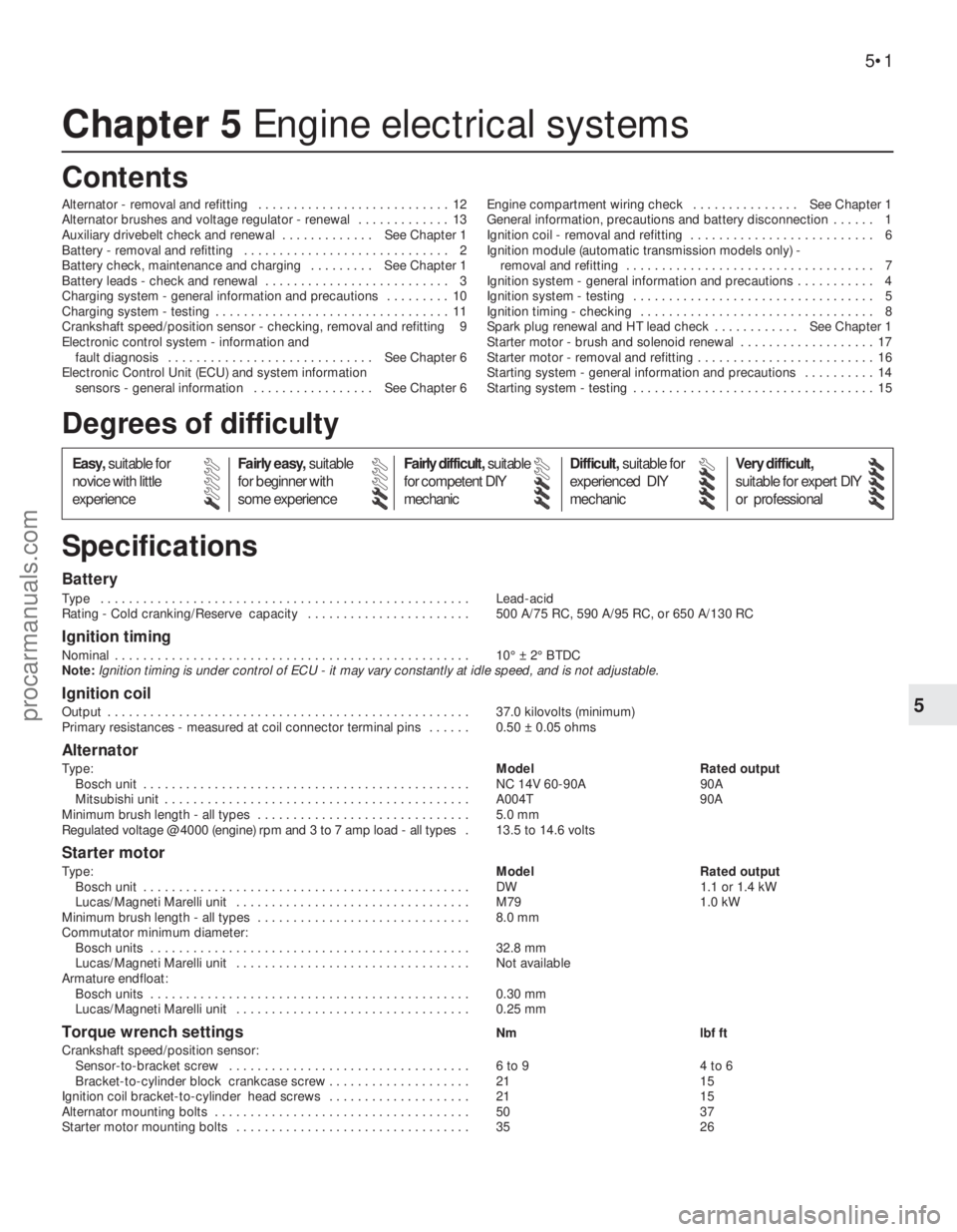 FORD MONDEO 1993  Service Repair Manual Chapter 5 Engine electrical systems
Alternator - removal and refitting  . . . . . . . . . . . . . . . . . . . . . . . . . . . 12
Alternator brushes and voltage regulator - renewal  . . . . . . . . . .