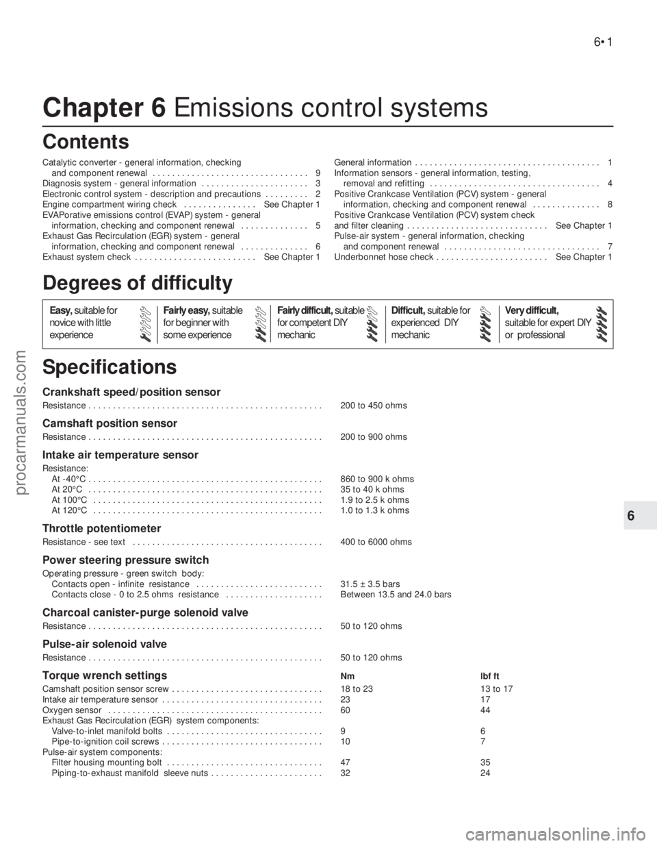 FORD MONDEO 1993  Service Repair Manual Chapter 6 Emissions control systems
Catalytic converter - general information, checking 
and component renewal  . . . . . . . . . . . . . . . . . . . . . . . . . . . . . . . . 9
Diagnosis system - gen
