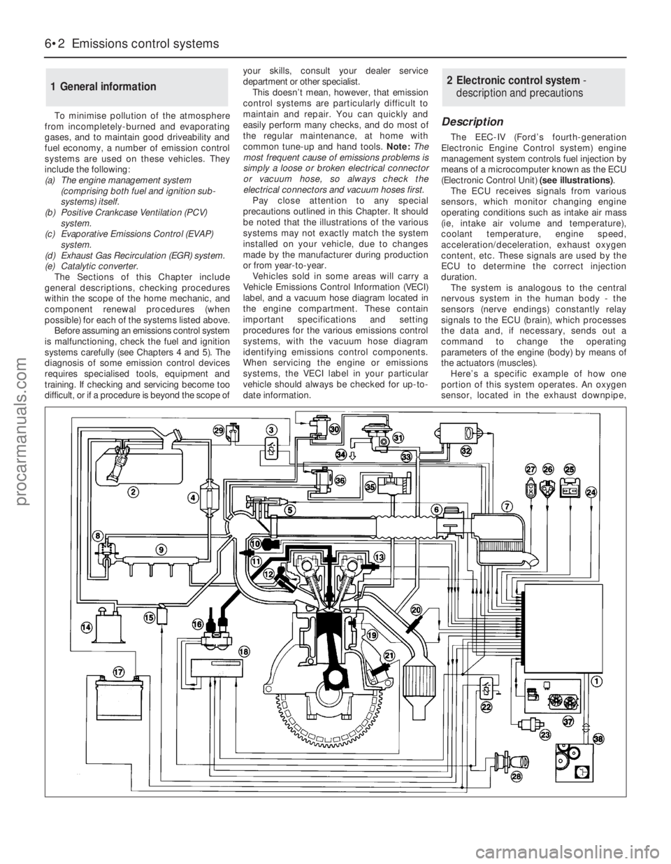 FORD MONDEO 1993  Service Repair Manual To minimise pollution of the atmosphere
from incompletely-burned and evaporating
gases, and to maintain good driveability and
fuel economy, a number of emission control
systems are used on these vehic