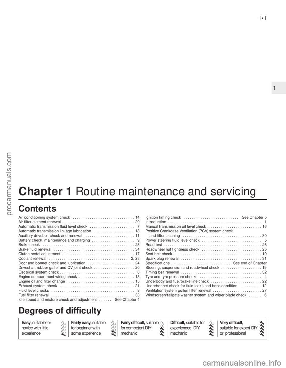 FORD MONDEO 1993  Service User Guide Chapter 1 Routine maintenance and servicing
Air conditioning system check  . . . . . . . . . . . . . . . . . . . . . . . . . . . . . 14
Air filter element renewal  . . . . . . . . . . . . . . . . . . 