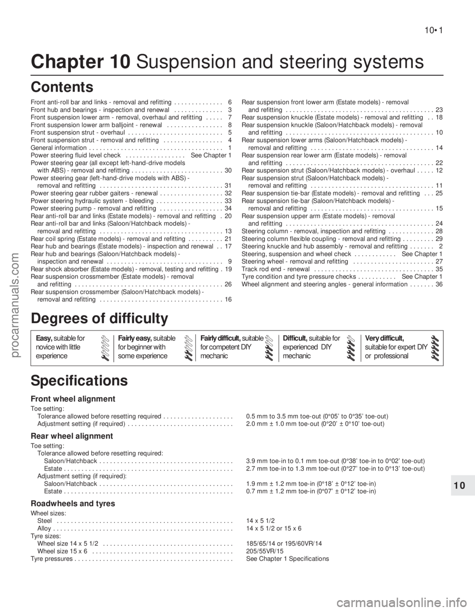 FORD MONDEO 1993  Service Repair Manual Chapter 10 Suspension and steering systems
Front anti-roll bar and links - removal and refitting  . . . . . . . . . . . . . . 6
Front hub and bearings - inspection and renewal  . . . . . . . . . . . .