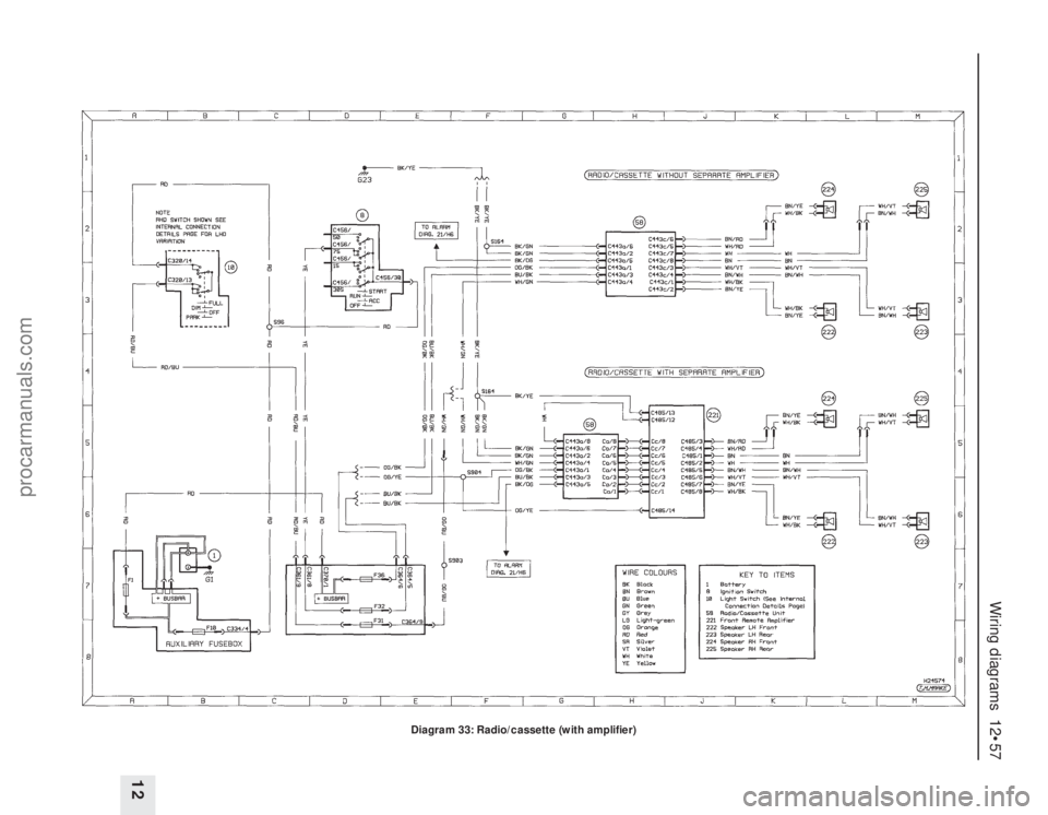 FORD MONDEO 1993  Service Repair Manual Wiring diagrams  12•57
12
Diagram 33: Radio/cassette (with amplifier)
procarmanuals.com 
