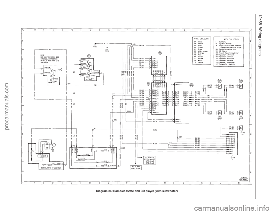 FORD MONDEO 1993  Service Repair Manual 12•58 Wiring diagrams
Diagram 34: Radio/cassette and CD player (with subwoofer)
procarmanuals.com 