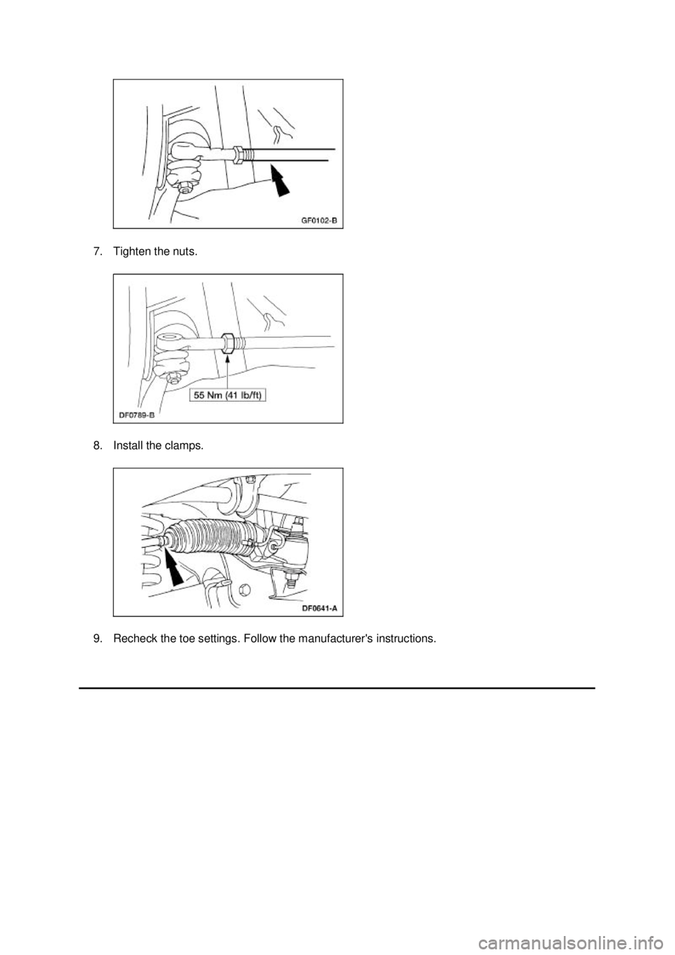 FORD MUSTANG 2003  Workshop Manual 7. Tighten the nuts. 
8. Install the clamps. 
9. Recheck the toe settings. Follow the manufacturers instructions.  Klj .  2 ba
  32003 Mustang Workshop Manual
17. 11. 2011file:///C:/Ford/2000 - 
