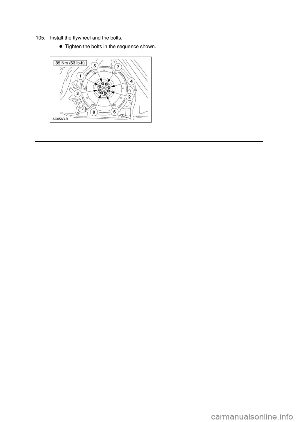 FORD MUSTANG 2003 Service Manual 105. Install the flywheel and the bolts. 
�zTighten the bolts in the sequence shown.  Klj .  35 ba
  352003 Mustang Workshop Manual
17. 11. 2011file:///C:/Ford/2000 - 2004/tsocache/SHEF_4464/S3B~