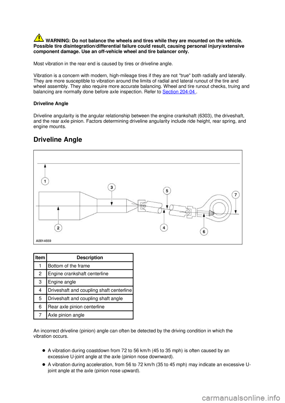 FORD MUSTANG 2003 Repair Manual  WARNING: Do not balance the wheels and tires while they are mounted on the vehicle. 
Possible tire disintegration/differential failure could result, causing personal injury/extensive 
component damag