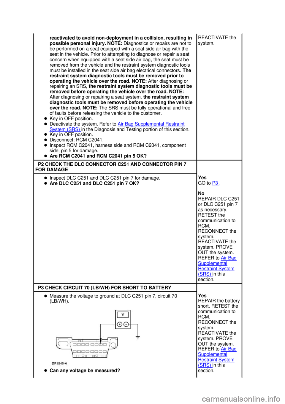 FORD MUSTANG 2003  Workshop Manual reactivated to avoid non-
deployment in a collision, resulting in 
possible personal injury. NOTE:  Diagnostics or repairs are not to 
be performed on a seat equipped with a seat side air bag with the