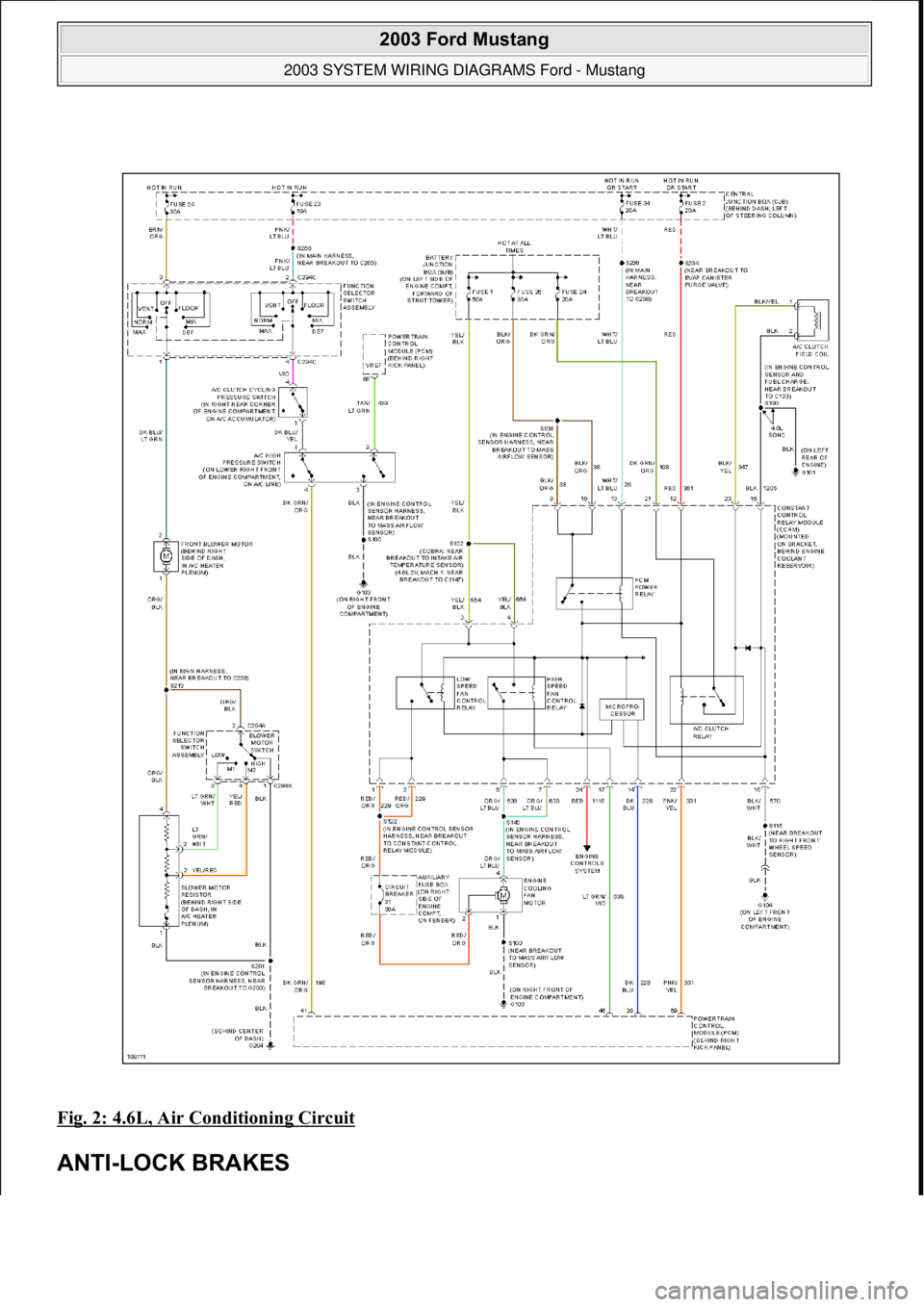 FORD MUSTANG 2003 Workshop Manual Fig. 2: 4.6L, Air Conditioning Circuit
ANTI-LOCK BRAKES
2003 Ford Mustang
2003 SYSTEM WIRING DIAGRAMS Ford - Mustang
111
18 ноября 2011 г. 12:45:09Page 3 © 2006 Mitchell Repair Infor FORD MUSTANG 2003 Workshop Manual Fig. 2: 4.6L, Air Conditioning Circuit
ANTI-LOCK BRAKES
2003 Ford Mustang
2003 SYSTEM WIRING DIAGRAMS Ford - Mustang
111
18 ноября 2011 г. 12:45:09Page 3 © 2006 Mitchell Repair Infor