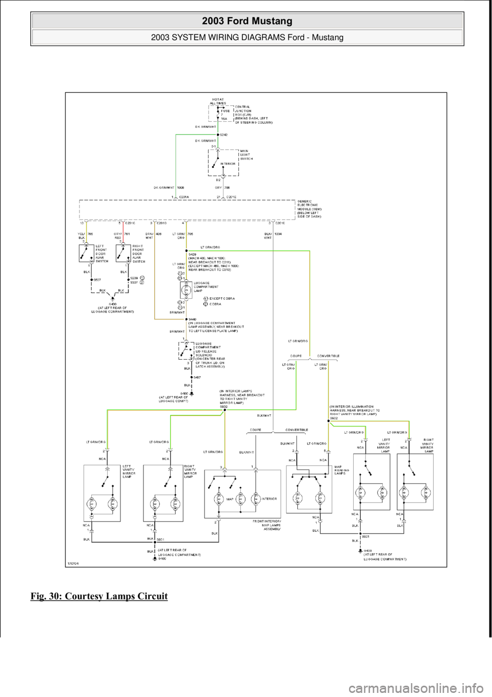 FORD MUSTANG 2003  Workshop Manual Fig. 30: Courtesy Lamps Circuit 
 
2003 Ford Mustang 
2003 SYSTEM WIRING DIAGRAMS Ford - Mustang  
111  
18 ноября  2011 г. 12:45:09Page 31 © 2006 Mitchell Repair Information Company, LLC.  