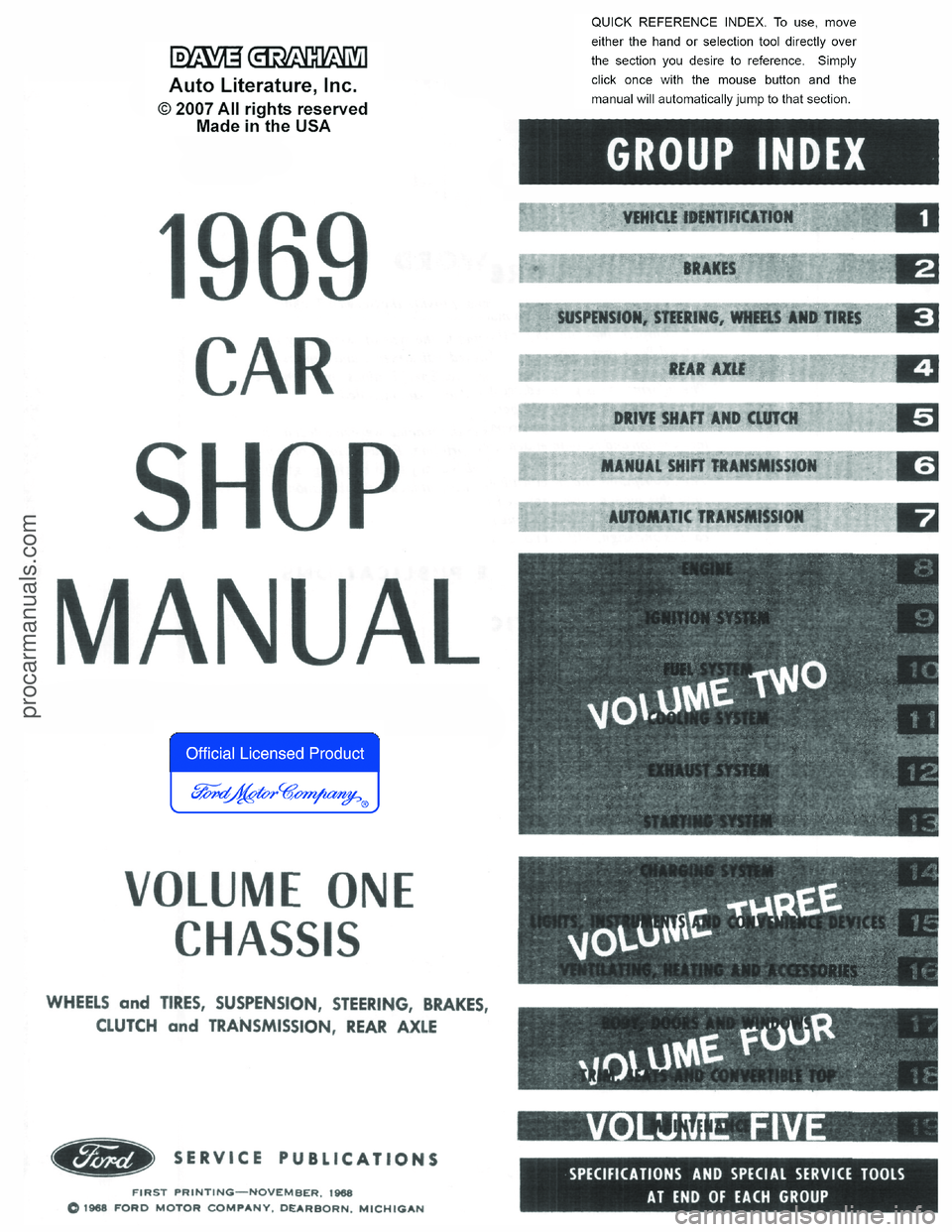 FORD MUSTANG 1969  Volume One Chassis procarmanuals.com 