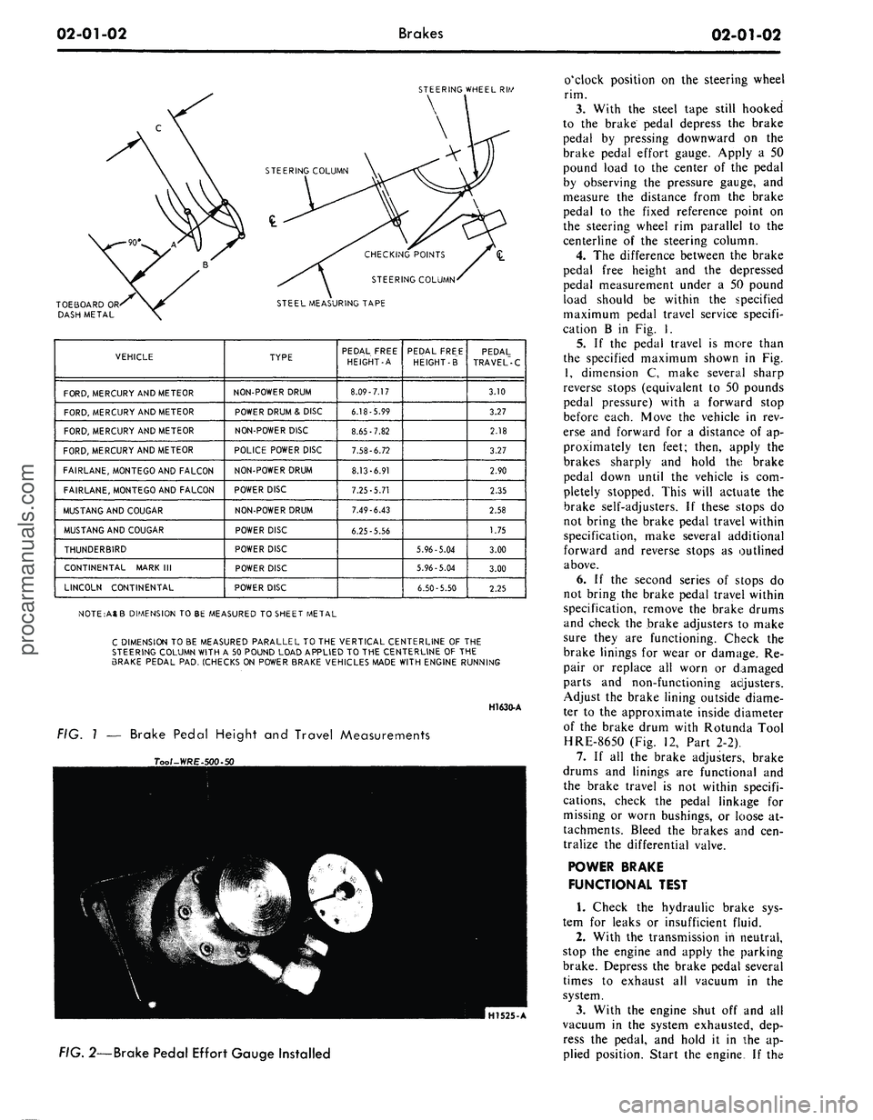 FORD MUSTANG 1969  Volume One Chassis 
02-01-02 
Brakes

02*01-02

STEERING
 WHEEL RIW

TOEBOARD
 OR

DASH
 METAL 
CHECKING
 POINTS

STEERING
 COLUMN-

STEEL
 MEASURING TAPE

VEHICLE

FORD,
 MERCURY AND METEOR

FORD,
 MERCURY AND METEOR

