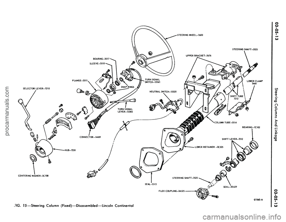 FORD MUSTANG 1969 Volume One Chassis
STEERING WHEEL-3600
STEERING SHAFT-3525
LOWER CLAMP
3668
CENTERING WASHER-3C708
G1542-A
:/G.
15—Steering Column (Fixed)—Disassembled—Lincoln Continentalprocarmanuals.com FORD MUSTANG 1969 Volume One Chassis
STEERING WHEEL-3600
STEERING SHAFT-3525
LOWER CLAMP
3668
CENTERING WASHER-3C708
G1542-A
:/G.
15—Steering Column (Fixed)—Disassembled—Lincoln Continentalprocarmanuals.com