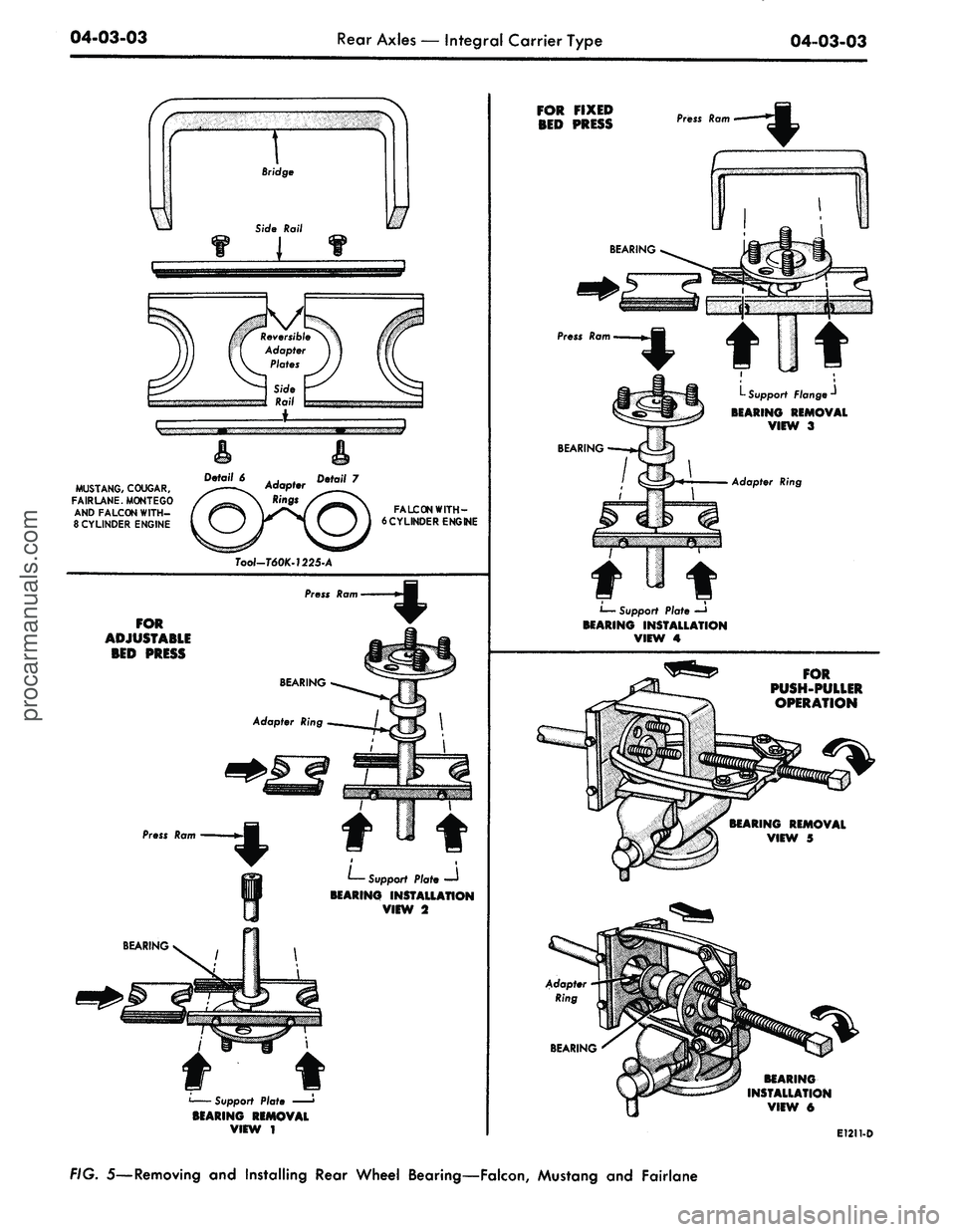 FORD MUSTANG 1969 Volume One Chassis
04-03-03
Rear Axles
—
Integral Carrier Type
04-03-03
1
Bridge
Side Rail
I f
MUSTANG, COUGAR,
FAIRLANE. MONT EGO
AND FALCON WITH-
8 CYLINDER ENGINE
FALCON WITH-
6 CYLINDER ENGINE
Tool FORD MUSTANG 1969 Volume One Chassis
04-03-03
Rear Axles
—
Integral Carrier Type
04-03-03
1
Bridge
Side Rail
I f
MUSTANG, COUGAR,
FAIRLANE. MONT EGO
AND FALCON WITH-
8 CYLINDER ENGINE
FALCON WITH-
6 CYLINDER ENGINE
Tool