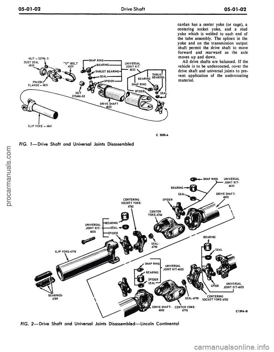 FORD MUSTANG 1969 Volume One Chassis
05-01-02
Drive Shaft
05-01-02
NUT-33796-S
DUST SEAL 1
4859
r SNAP RING-
• .BEARING
SLIP YOKE - 4841
cardan has a center yoke (or cage), a
centering socket yoke, and a stud
yoke which is FORD MUSTANG 1969 Volume One Chassis
05-01-02
Drive Shaft
05-01-02
NUT-33796-S
DUST SEAL 1
4859
r SNAP RING-
• .BEARING
SLIP YOKE - 4841
cardan has a center yoke (or cage), a
centering socket yoke, and a stud
yoke which is