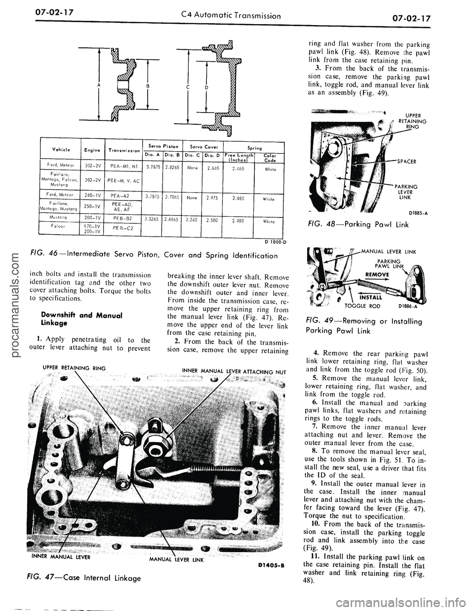 FORD MUSTANG 1969 Volume One Chassis
07-02-17
C4 Automatic Transmission
07-02-17
Vehicle
Ford,
Meteor
Fairlane,
Montegc,
Falcon,
Mustang
Ford,
Meteor
Fairlane,
Montego,
Mustang
Mustang
Falcon
Engine
302-2V
302-2V
240 FORD MUSTANG 1969 Volume One Chassis
07-02-17
C4 Automatic Transmission
07-02-17
Vehicle
Ford,
Meteor
Fairlane,
Montegc,
Falcon,
Mustang
Ford,
Meteor
Fairlane,
Montego,
Mustang
Mustang
Falcon
Engine
302-2V
302-2V
240