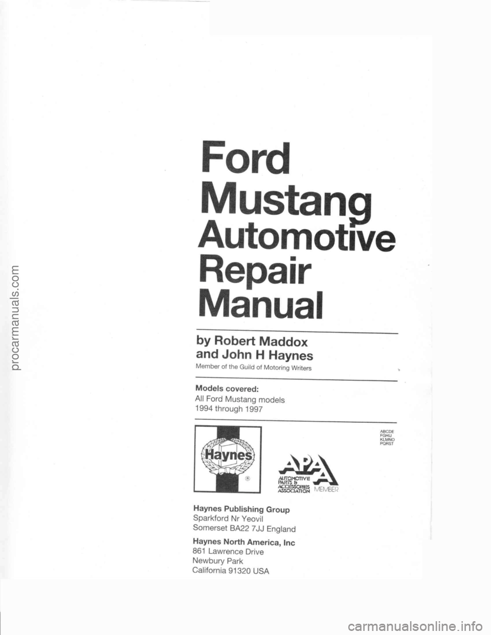 FORD MUSTANG 1994  Service Repair Manual procarmanuals.com 
