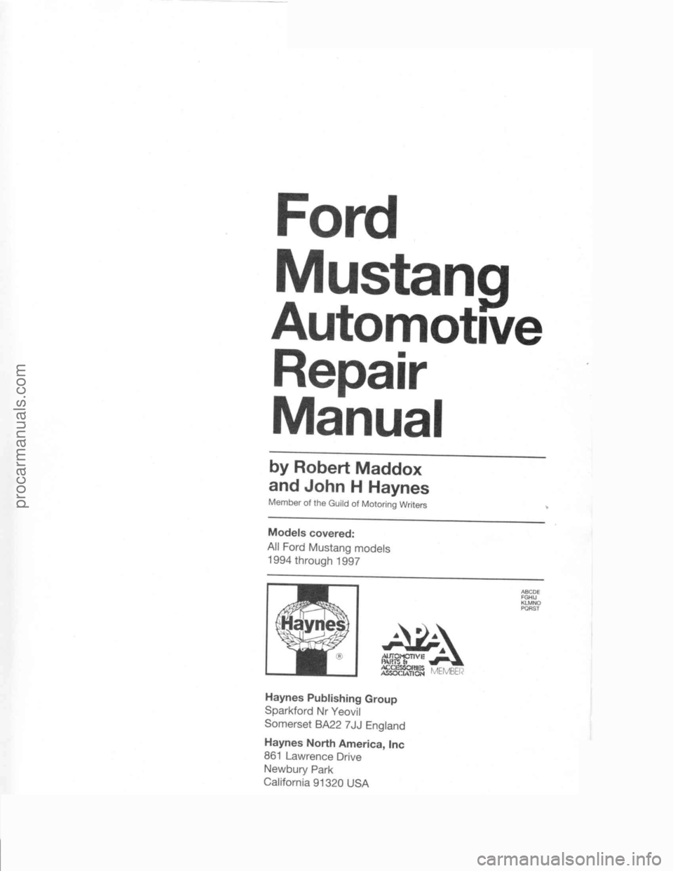 FORD MUSTANG 1994 Service Repair Manual procarmanuals.com FORD MUSTANG 1994 Service Repair Manual procarmanuals.com