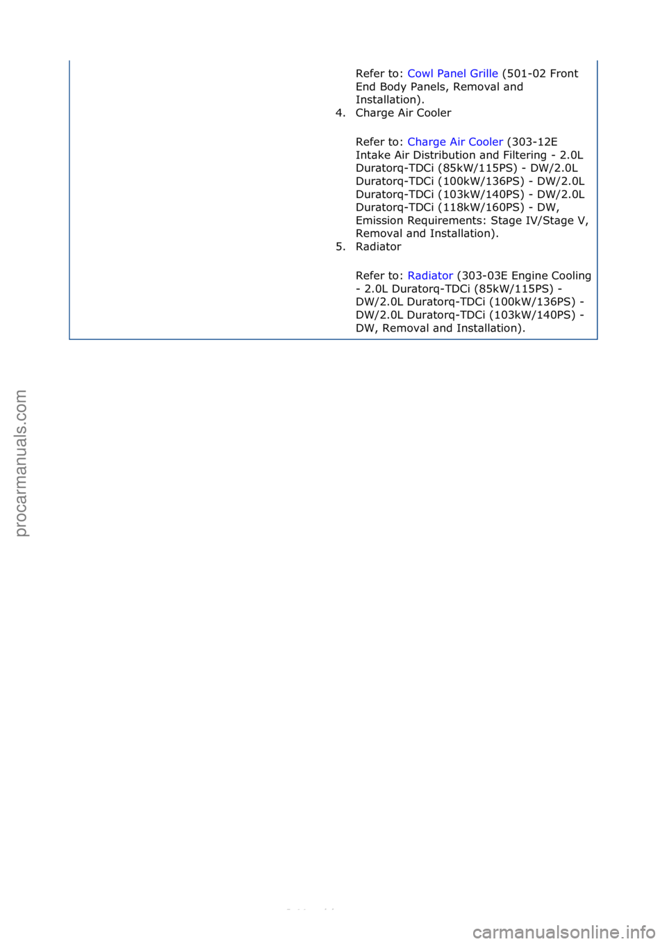 FORD S-MAX 2006  Service Repair Manual Refer\fto:\fCowl\fP\bnel\fGrille \f(501-02\fFront\f
End
\fBody\fP\bnels,\fRemov\bl\f\bnd\f
Inst\bll\btion).\f
4. Ch\brge\fAir\fCooler\f
Refer\fto:\f Ch\brge\fAir\fCooler \f(303-12E\f
Int

\bke\fAir\fD