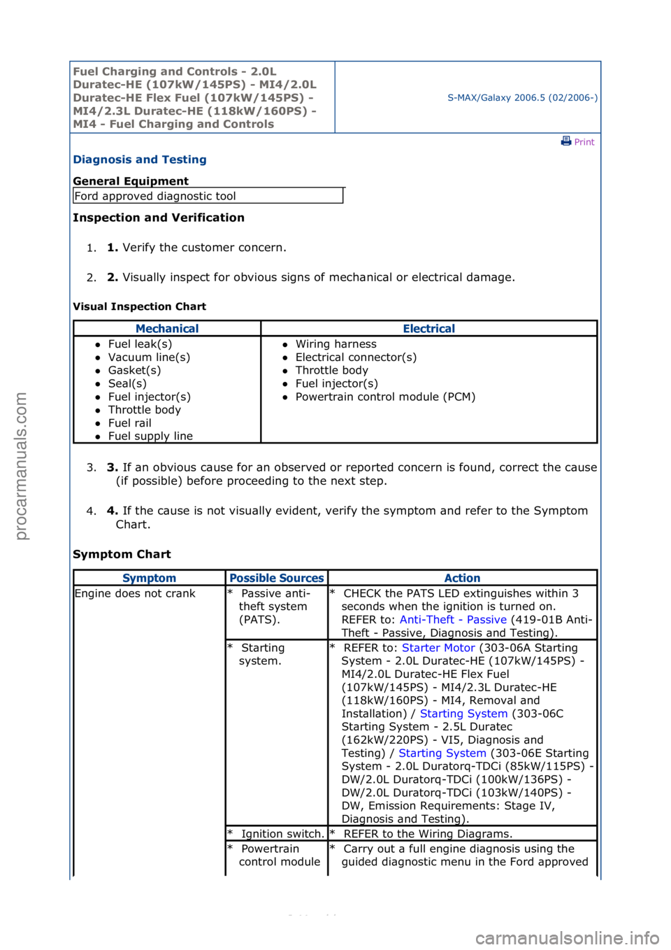 FORD S-MAX 2006  Service Repair Manual Fuel Ch\brgi\fg \b\fd Co\ftrols - 2.0L 
Dur\btec-HE (107kW/145PS) - MI4/2.0L 
Dur\btec-HE Flex Fuel (107kW/145PS) - 
MI4/2.3L Dur\btec-HE (118kW/160PS) - 
MI4 - Fuel Ch\brgi\fg \b\fd Co\ftrols
S-MAX/G