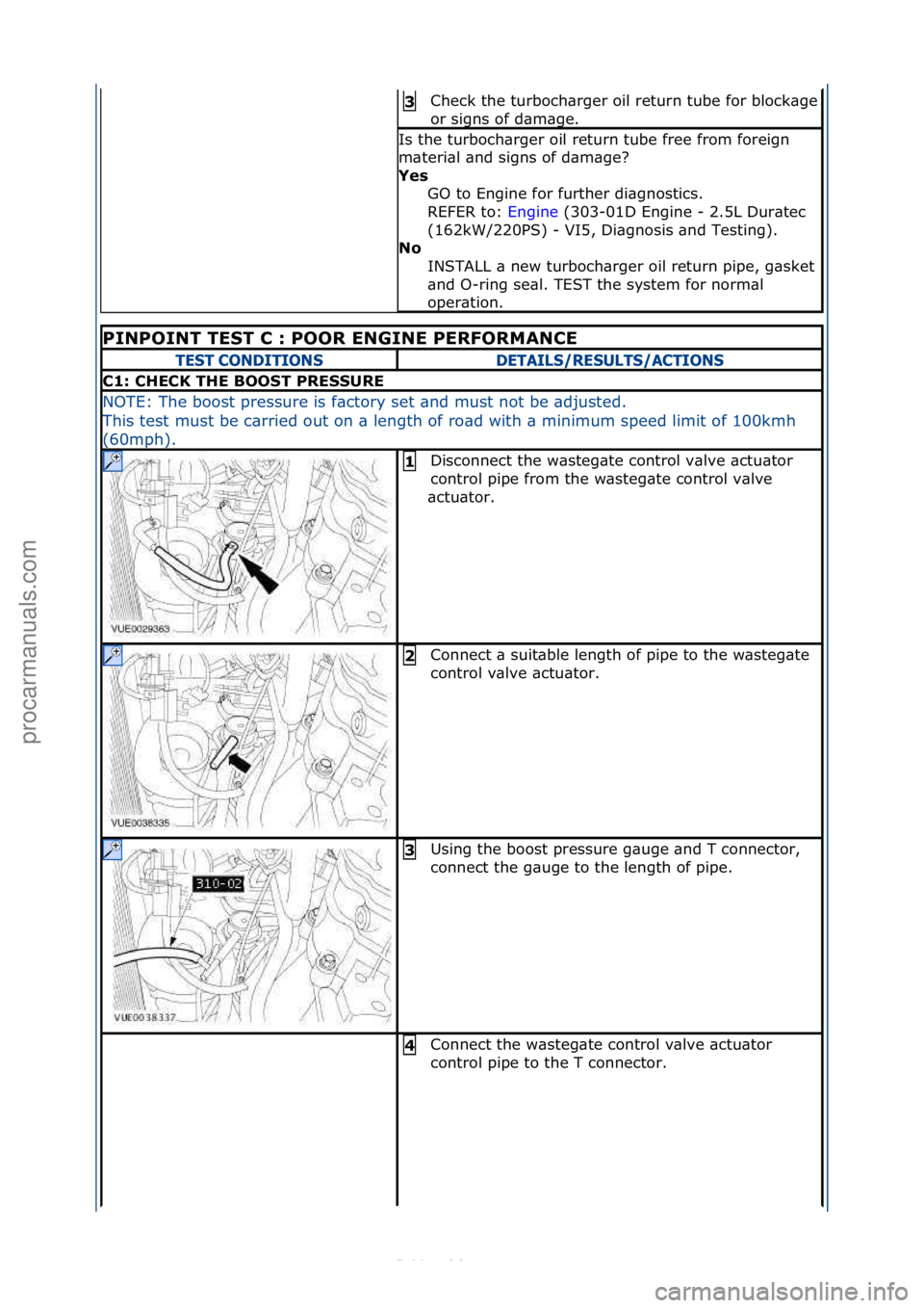 FORD S-MAX 2006  Service Repair Manual Check\fthe\fturboch\brger\foil\freturn\ftube\ffor\fblock\bge\f
or\fsigns\fof\fd\bm\bge.\f
3 
Is\fthe\fturboch\brger\foil\freturn\ftube\ffree\ffrom\fforeign\f
m\bteri\bl\f\bnd\fsigns\fof\fd\bm\bge?\f
Y