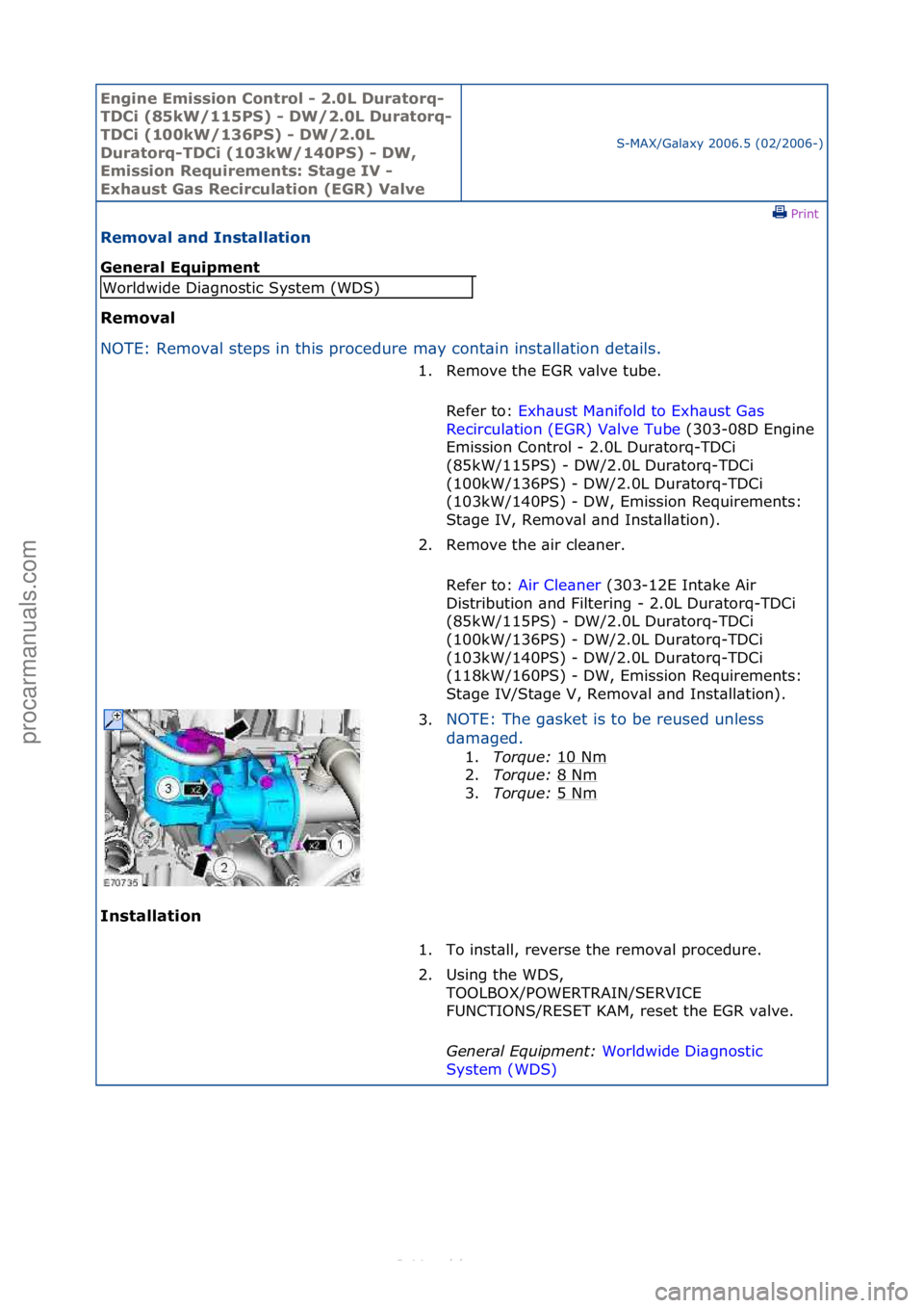 FORD S-MAX 2006  Service Repair Manual Engine Emi\b\bion Cont\fol - 2.0L Du\fato\fq-
TDCi (85kW/115PS) - DW/2.0L Du\fato\fq-
TDCi (100kW/136PS) - DW/2.0L 
Du\fato\fq-TDCi (103kW/140PS) - DW, 
Emi\b\bion Requi\fement\b: Stage IV - 
Exhau\bt