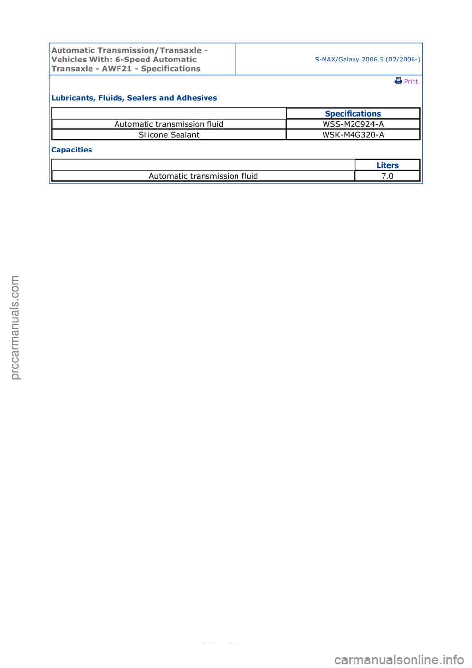 FORD S-MAX 2006 Service Repair Manual Automati\b Tra\fsmissio\f/Tra\fsaxle -
Vehi\bles With: 6-Speed Automati\b
Tra\fsaxle - AWF21 - Spe\bifi\batio\fs
S-MAX/G\bl\bxy\f2006.5\f(02/2006-)\fPrint \f
Lubri\ba\fts, Fluids, Sealers a\fd Adhes FORD S-MAX 2006 Service Repair Manual Automati\b Tra\fsmissio\f/Tra\fsaxle -
Vehi\bles With: 6-Speed Automati\b
Tra\fsaxle - AWF21 - Spe\bifi\batio\fs
S-MAX/G\bl\bxy\f2006.5\f(02/2006-)\fPrint \f
Lubri\ba\fts, Fluids, Sealers a\fd Adhes