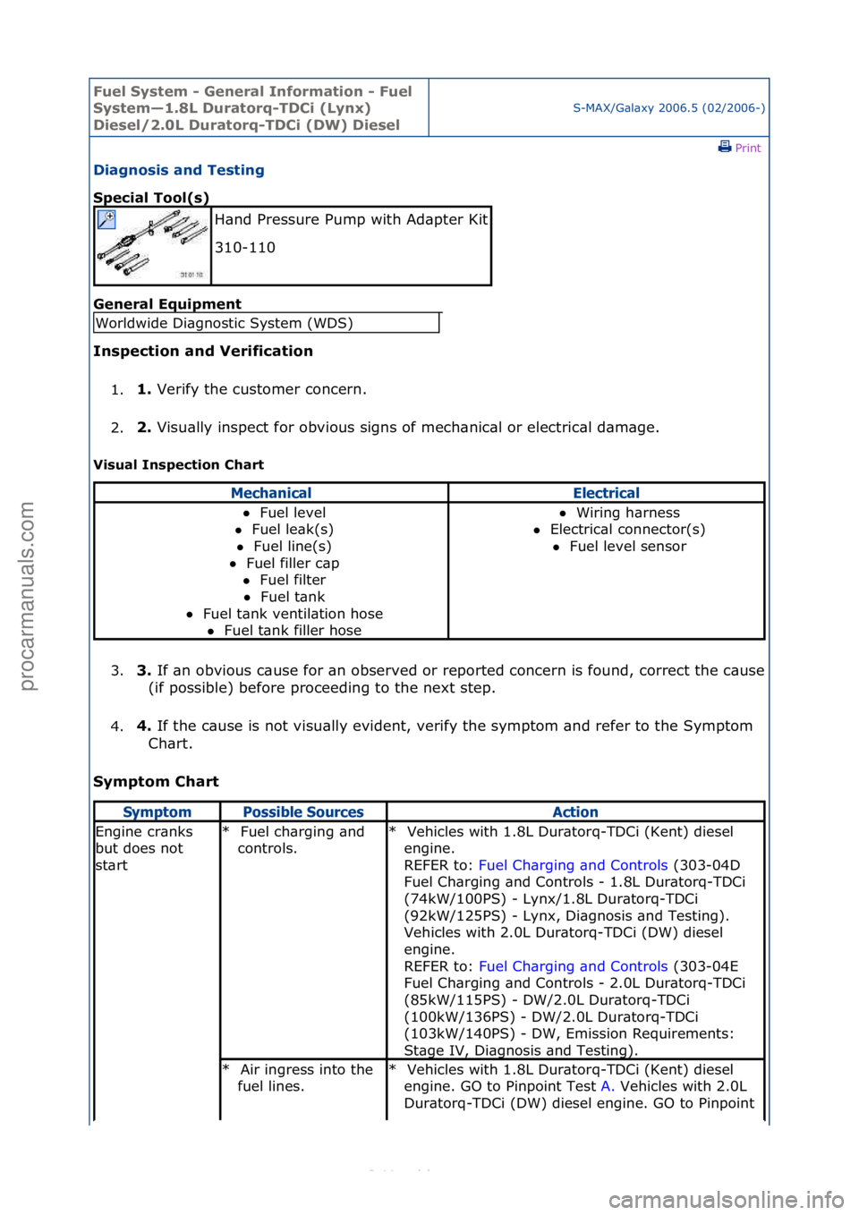 FORD S-MAX 2006 Service Repair Manual Fuel Sy\btem - \feneral Information - Fuel
Sy\btem—1.8L Duratorq-TDCi (Lynx)
Die\bel/2.0L Duratorq-TDCi (DW) Die\bel
S-MAX/G\bl\bxy\f2006.5\f(02/2006-)\fPrint \f
Diagno\bi\b and Te\bting
Special FORD S-MAX 2006 Service Repair Manual Fuel Sy\btem - \feneral Information - Fuel
Sy\btem—1.8L Duratorq-TDCi (Lynx)
Die\bel/2.0L Duratorq-TDCi (DW) Die\bel
S-MAX/G\bl\bxy\f2006.5\f(02/2006-)\fPrint \f
Diagno\bi\b and Te\bting
Special