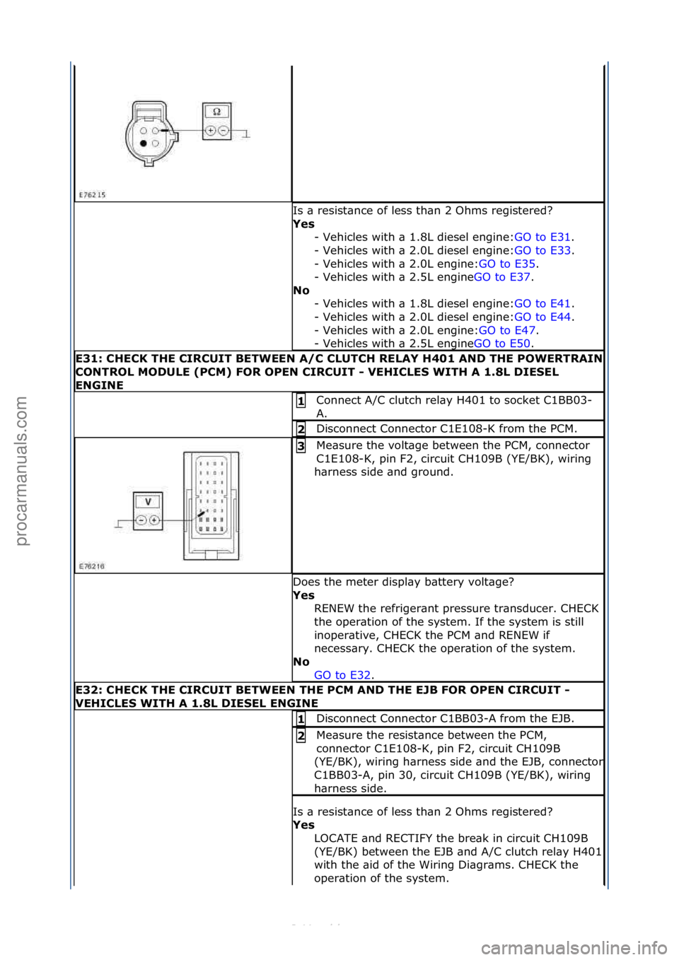 FORD S-MAX 2006  Service Repair Manual Is\f\b\fresist\bnce\fof\fless\fth\bn\f2\fOhms\fregistered?\f
Yes\b-\fVehicles\fwith\f\b\f1.8L\fdiesel\fengine: GO\fto\fE31.\f\f
-\fV

ehicles\fwith\f\b\f2.0L\fdiesel\fengine: GO\fto\fE33.\f\f
-\f V

e