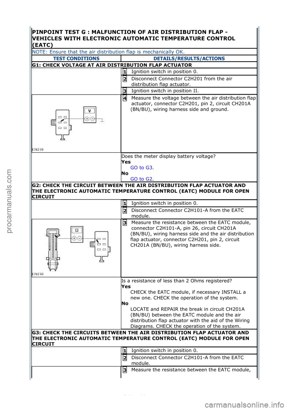 FORD S-MAX 2006  Service Repair Manual PINPOINT\bTE\fT\bG\b:\bMALFUNCTION\bOF\bAIR\bDI\fTRIBUTION\bFLAP\b-\b
VEHICLE\f\bWITH\bELECTRONIC\bAUTOMATIC\bTEMPERATURE\bCONTROL\b
(EATC)\b
NOTE:\fEnsure\fth\bt\fthe\f\bir\fdistribution\ffl\bp\fis\f