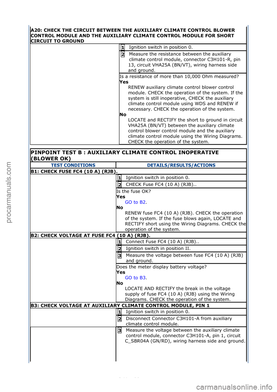 FORD S-MAX 2006  Service Repair Manual A20:\bCHECK\bTHE\bCIRCUIT\bBETWEEN\bTHE\bAUXILIARY\bCLIMATE\bCONTROL\bBLOWER\b
CONTROL\bMODULE\bAND\bTHE\bAUXILIARY\bCLIMATE\bCONTROL\bMODULE\bFOR\b\fHORT\b
CIRCUIT\bTO\bGROUND
Ignition\fswitch\fin\fp