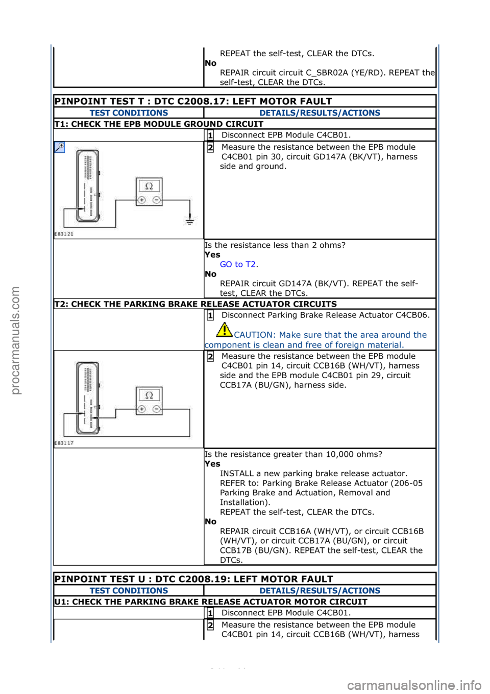 FORD S-MAX 2006  Service Repair Manual REPEAT\fthe\fself-test,\fCLEAR\fthe\fDTCs.\f
No\b
REPAIR\fcircuit\fcircuit\fC_SBR02A\f(YE/RD).\fREPEAT\fthe\f
self-test,\fCLEAR\fthe\fDTCs.\f
PINPOINT\bTEST\bT\b:\bDTC\bC2008.17:\bLEFT\bMOTOR\bF\fULT\