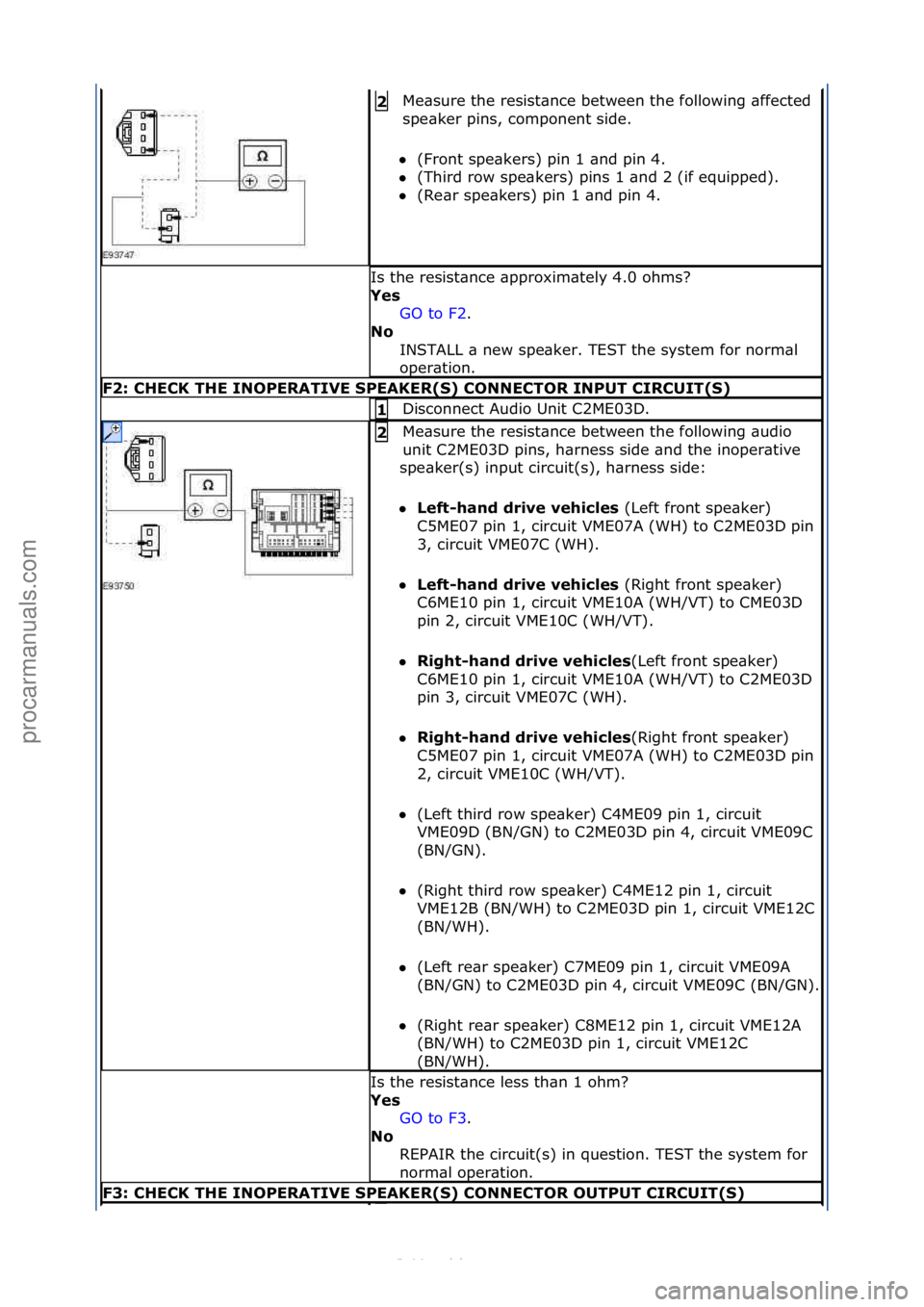 FORD S-MAX 2006  Service Repair Manual Me\bsure\fthe\fresist\bnce\fbetween\fthe\ffollowing\f\bffected\f
spe\bker\fpins,\fcomponent\fside.\f
 (Front\fspe\bkers)\fpin\f1\f\bnd\fpin\f4.\f\f
 (Third\frow\fspe\bkers)\fpins\f1\f\bnd\f2\f(if\fe